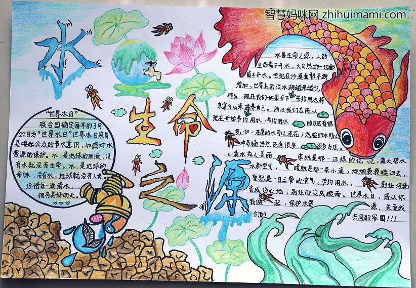 “珍惜水资源，一起向未来”主题手抄报（5张）-图3
