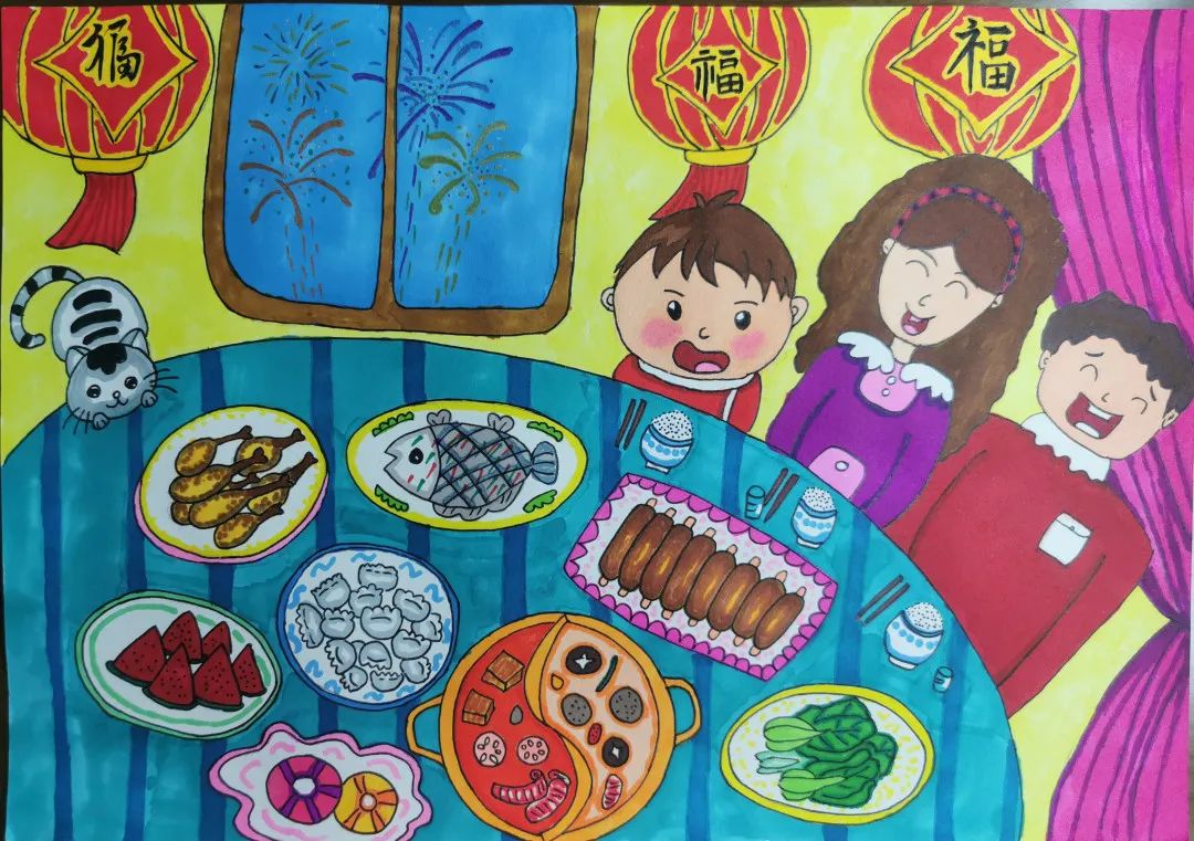 春节节日团圆主题绘画（6张）-图1
