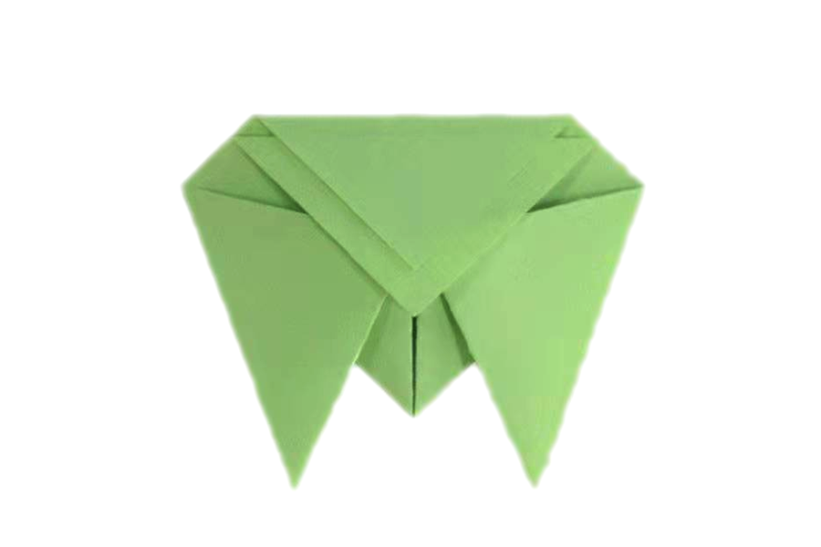 步骤8：将剩下的一面角也向下对折，不要对齐，错开位置，要有点层次感。