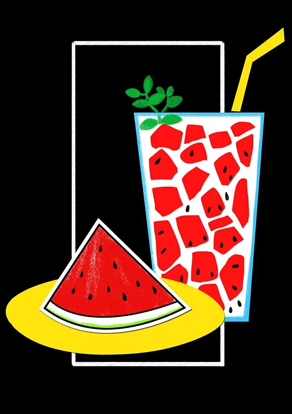 步骤5：接下来我们用素描纸画一角西瓜  剪下后将其粘贴到黄色圆盘上