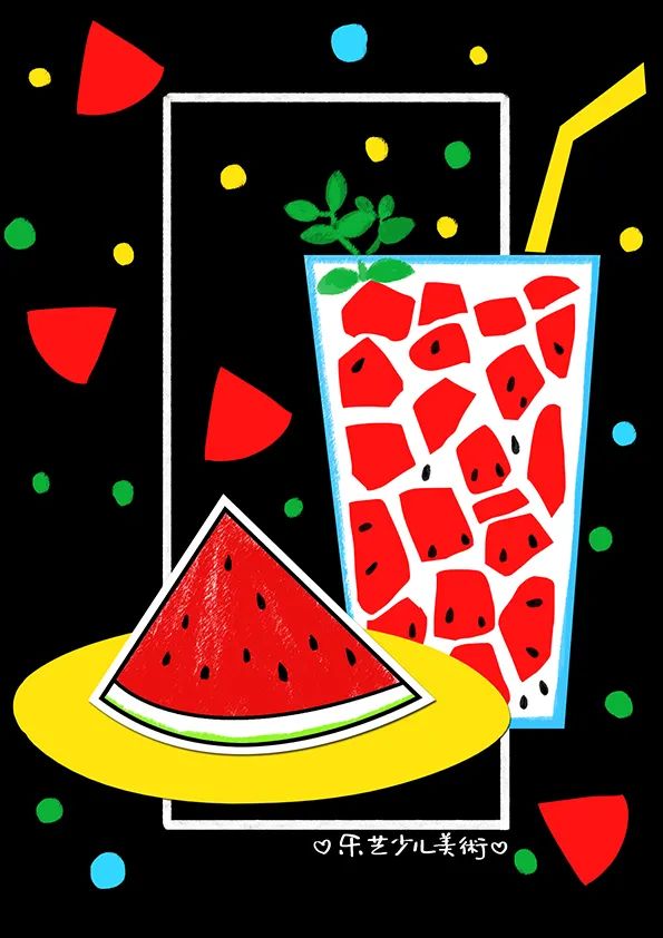 西瓜冰沙儿童画简单