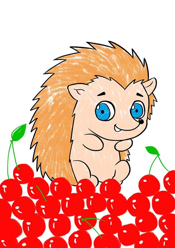 步骤4：接下来我们用油画棒给刺猬涂上颜色。