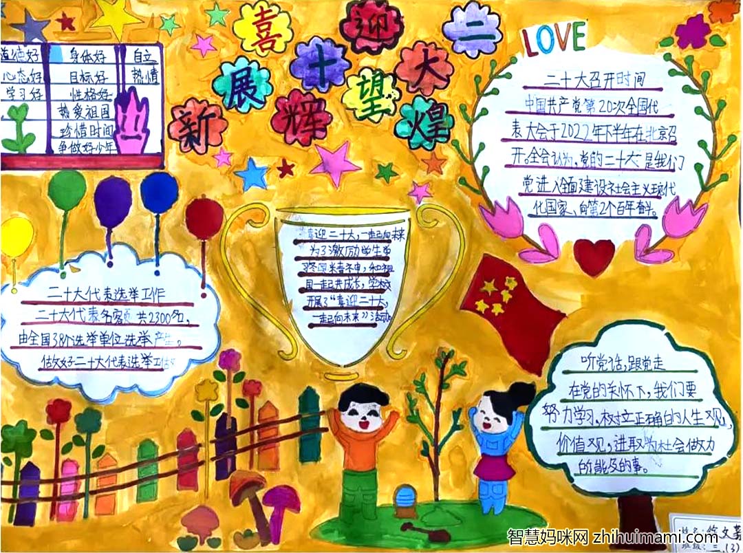 喜迎二十大主题手抄报简单好画9张-图6