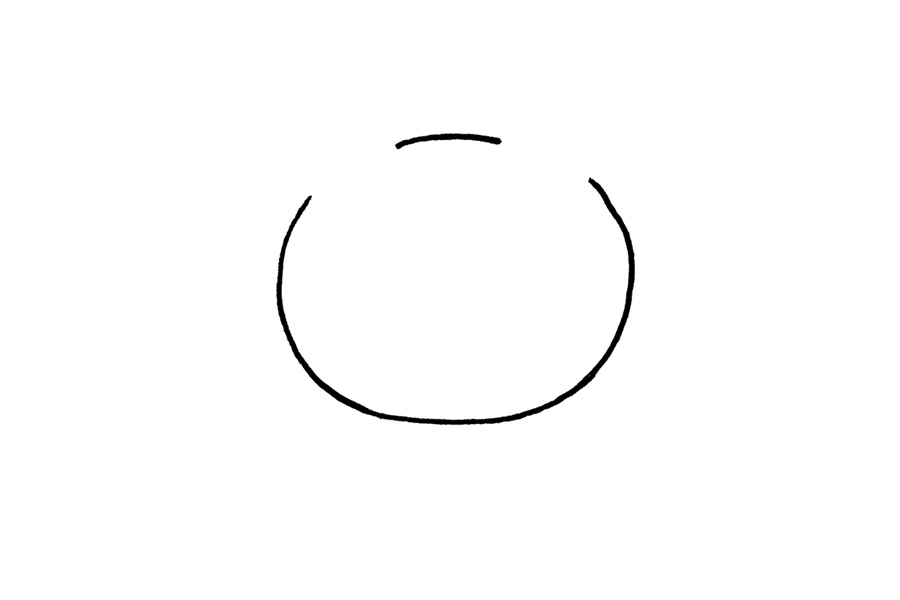 步骤1：先画一个不封口的椭圆形作为青蛙的头。