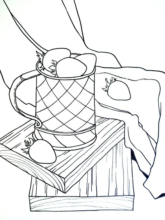 步骤3：然后我们用勾线笔对画面进行勾线。