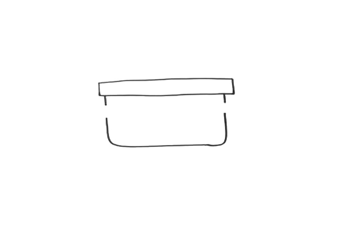 步骤1：先把篮子的外形画出来，在两边线段都留出一小段距离，可以画出篮子的提手