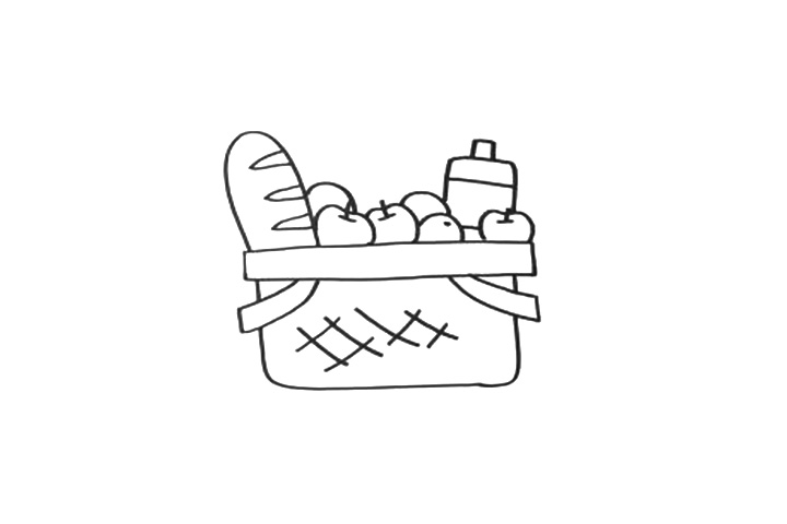 步骤4：为篮子填充食物，也可以发挥想象画上你们喜欢的食物喔