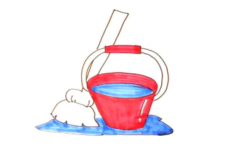 劳动节主题简笔画之劳动工具拖把和水桶怎么画-图5