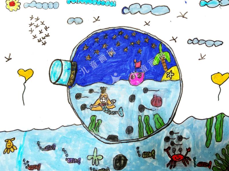 漂流瓶儿童绘画简单漂亮