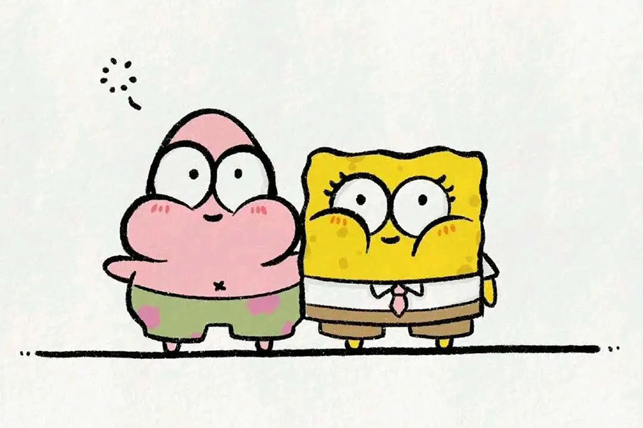 好朋友派大星和海绵宝宝的简笔画教程（7步）