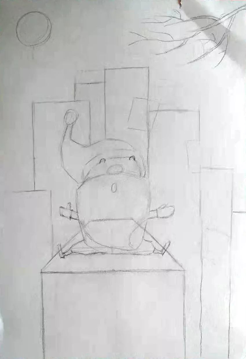 步骤1：首先，我们进行整幅画面的构思和草图。这次我们采用竖向构图，以便收获不一样的视觉体验，增强和上次分享作品的区别。