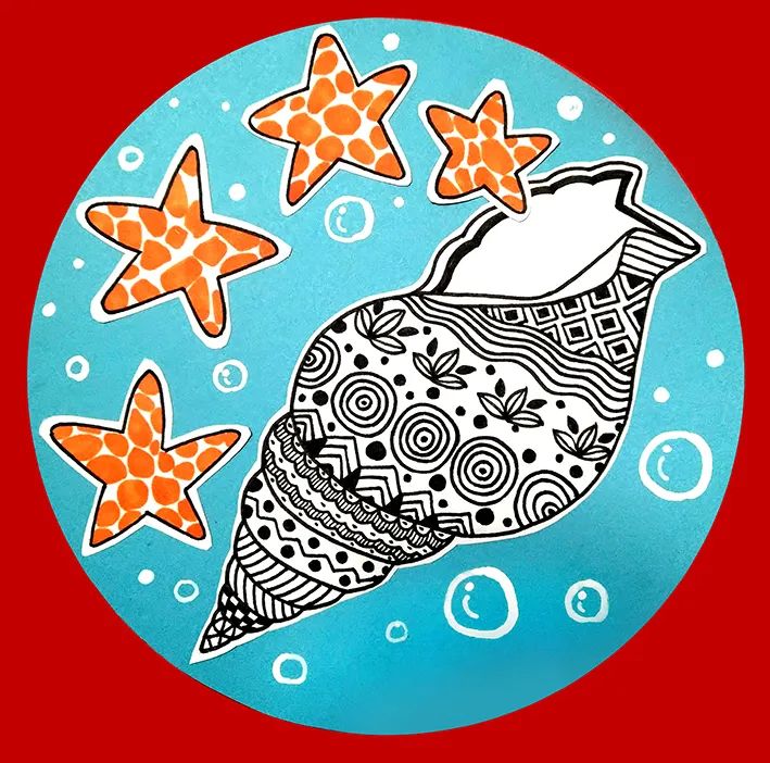 海螺和海星儿童画一等奖