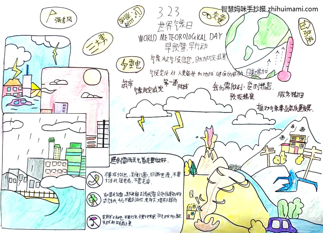 “世界气象日，早预警早行动”主题手抄报（11张）-图5