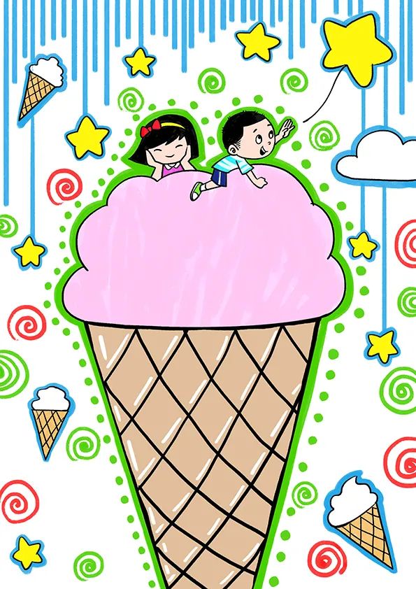 步骤3：给画面各个元素上色，并适当用图案丰富画面。