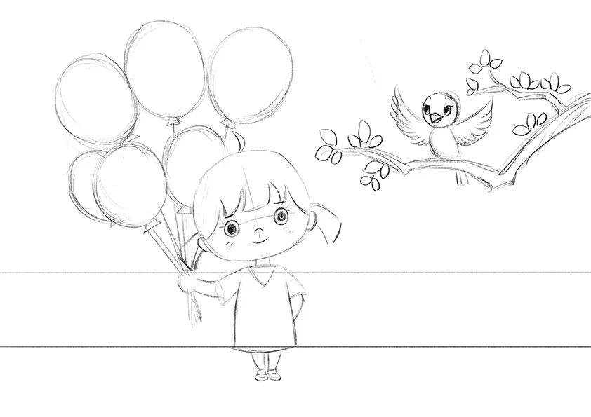 步骤1：先我们用铅笔勾勒草图，安排画面构图。