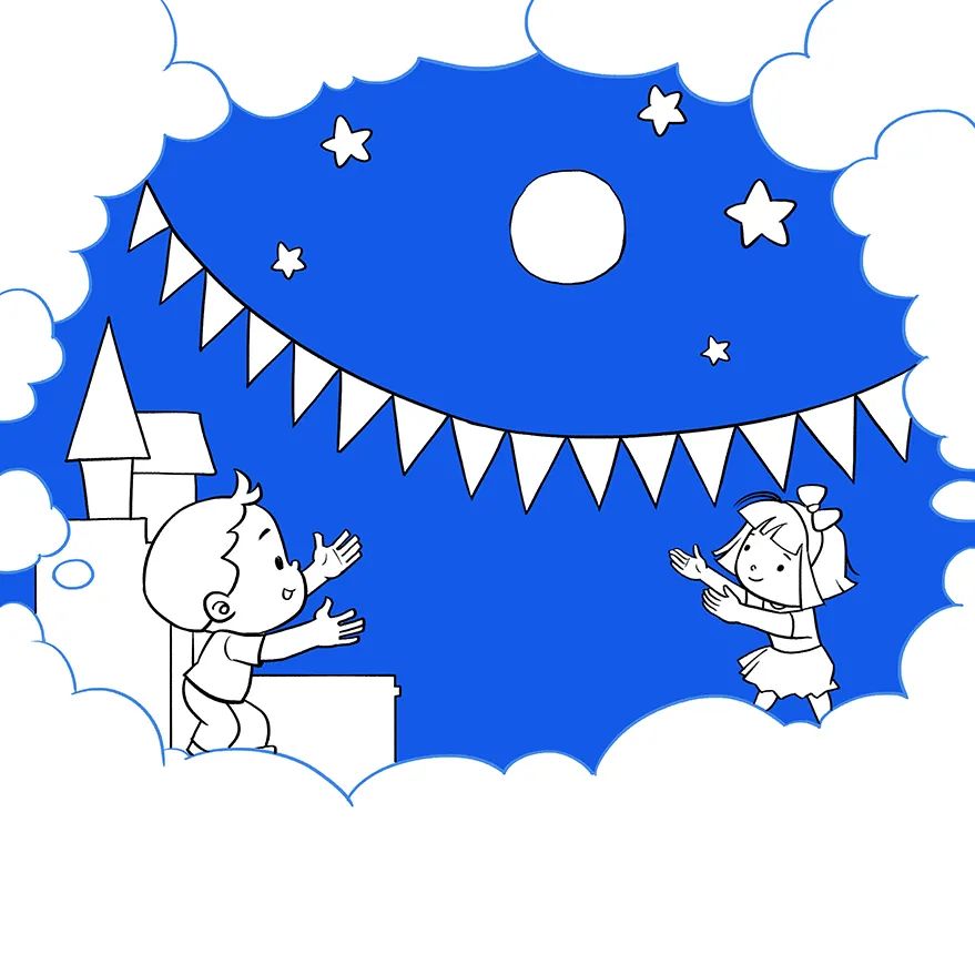 步骤3：画出深蓝色的天空，确定画面主色调。