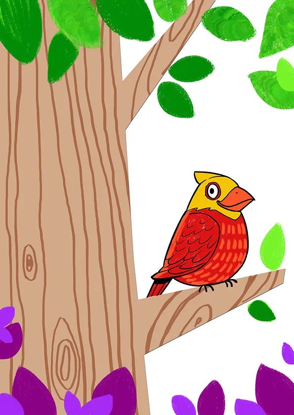 步骤4：接着给鸟勾线上色。