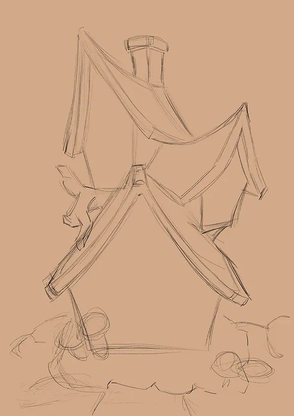 步骤1：首先我们用铅笔在牛皮纸上绘制木屋的草图，重点依然是不同房间的比例和朝向。