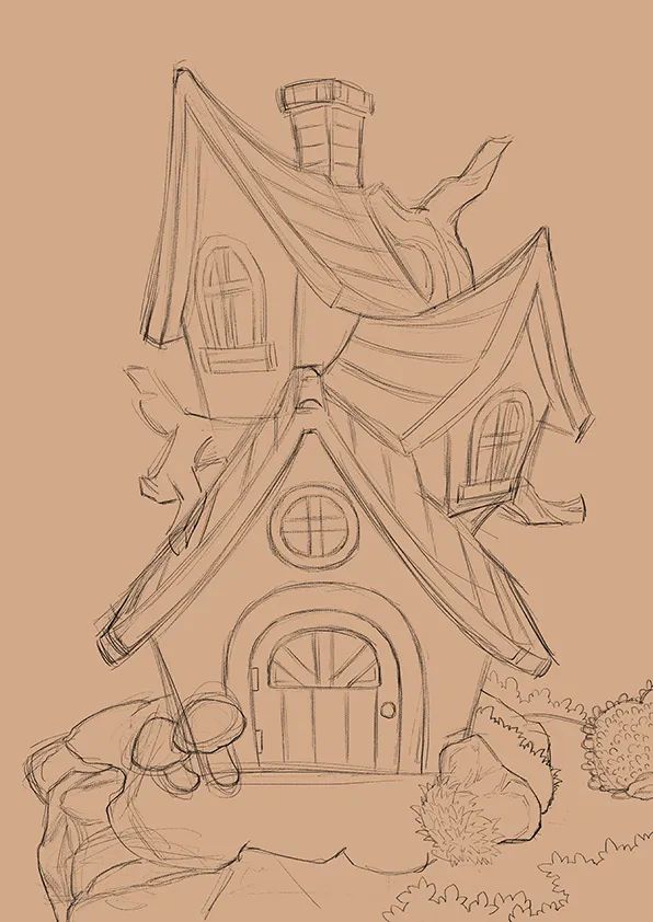 步骤2：进一步完善草图，添加细节。