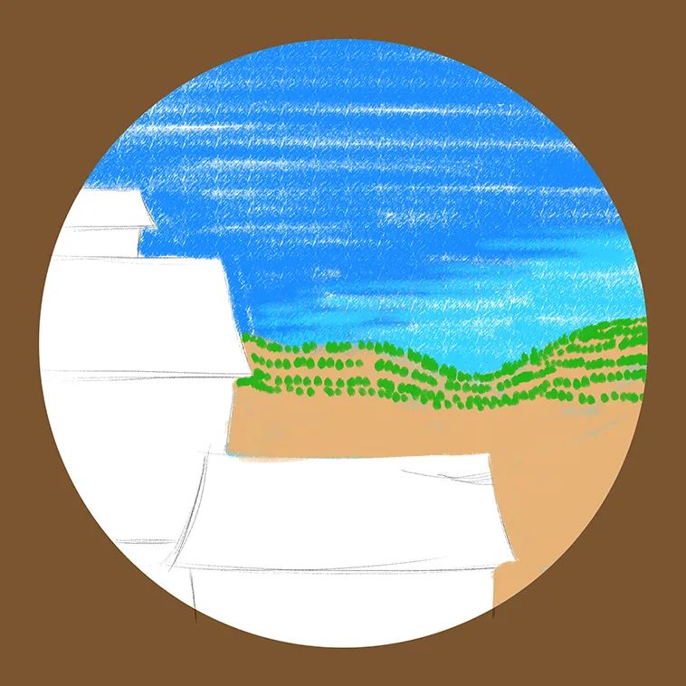 步骤2：然后我们用油画棒画出天空和土地