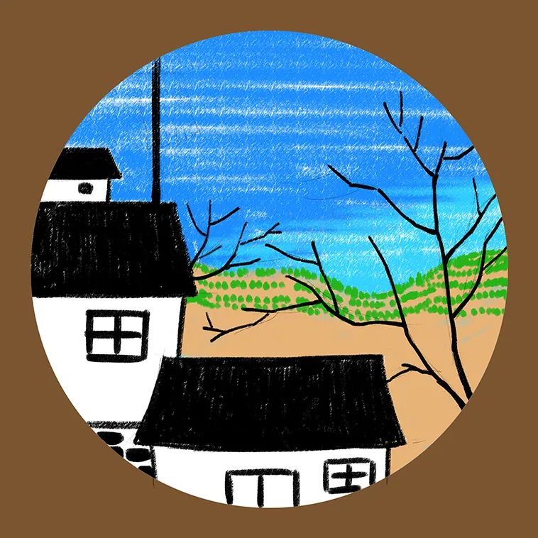 步骤3：接下来我们继续绘制房屋，画出门窗一些简单细节，同时画出酒旗的旗杆和杏花的枝干。