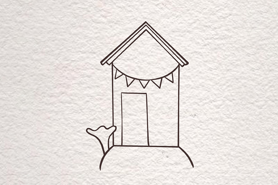 花丛中的漂亮小房子简笔画画法步骤-图1