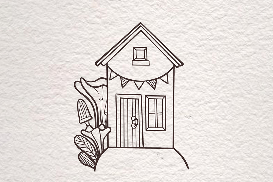 花丛中的漂亮小房子简笔画画法步骤-图3