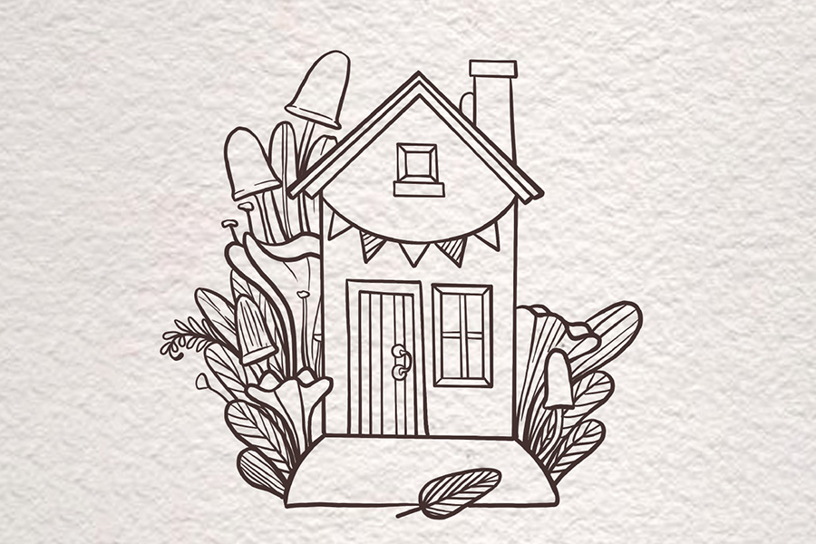 花丛中的漂亮小房子简笔画画法步骤-图5