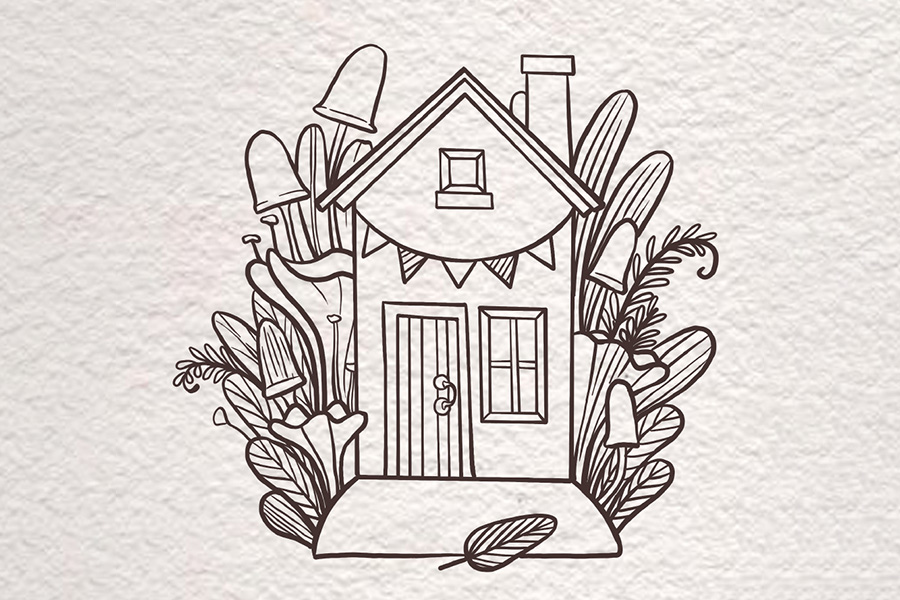 花丛中的漂亮小房子简笔画画法步骤-图6