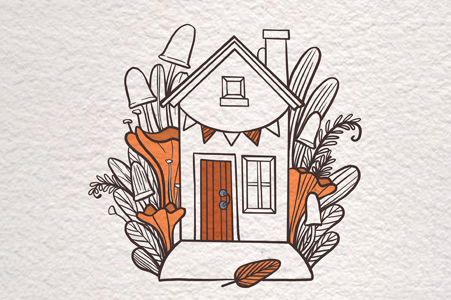 花丛中的漂亮小房子简笔画画法步骤-图7