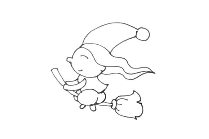 步骤4：身体画好之后，画上魔法扫帚