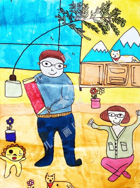 亲密一家子儿童画漂亮