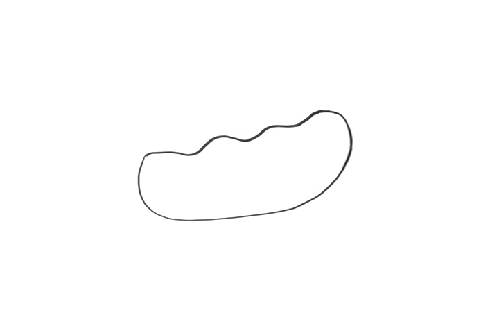 步骤1：先画出面包的轮廓，和凹陷的表面,画轮廓的时候需要一气呵成，线条不能断断续续