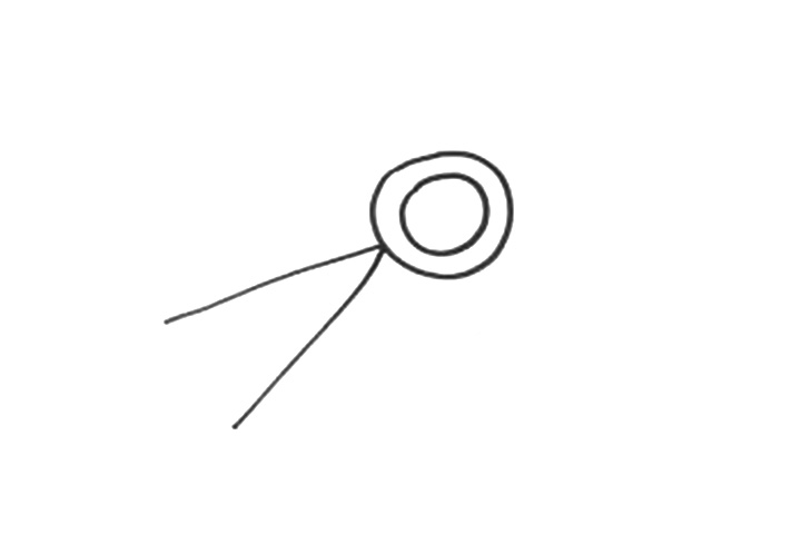 步骤1：先画出剪刀的轴，一个大圈再一个小圈，沿着边缘画出两条直线