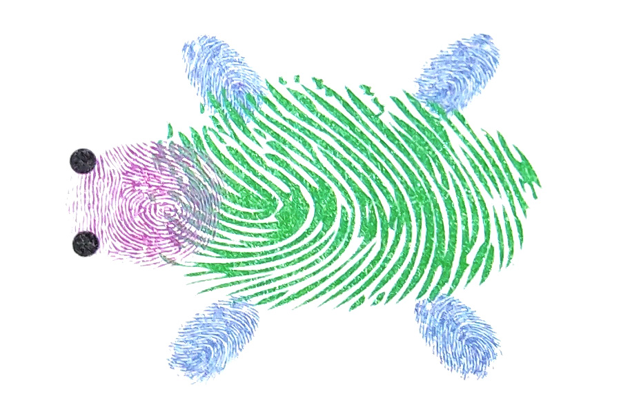 步骤4：在第一个指印的前方画上两个圆圆的黑点。