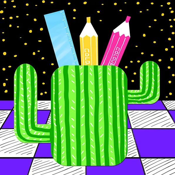 仙人掌笔筒创意儿童画