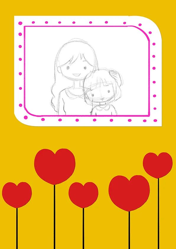 步骤3：在素描纸的边框内，用铅笔勾勒出人物的草图。