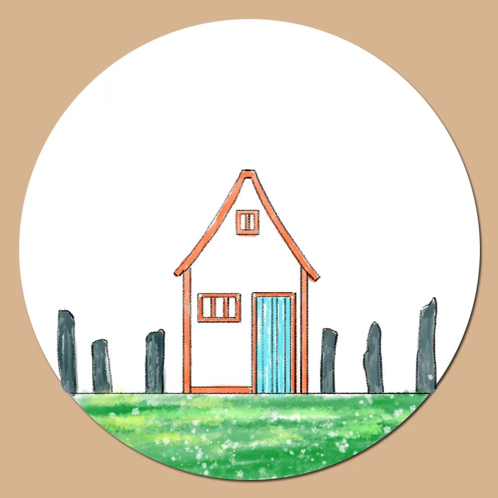 步骤3：这一步我们开始给画面上色，画出房屋和篱笆的边界，上色要小心，这里采用水彩技法，您也可以根据自己实际情况，使用其它上色工具，收获不同的上色效果。