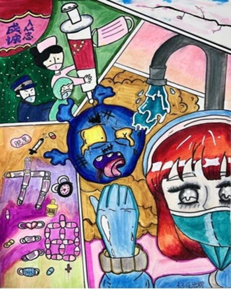10张中小学生战疫主题绘画-图4