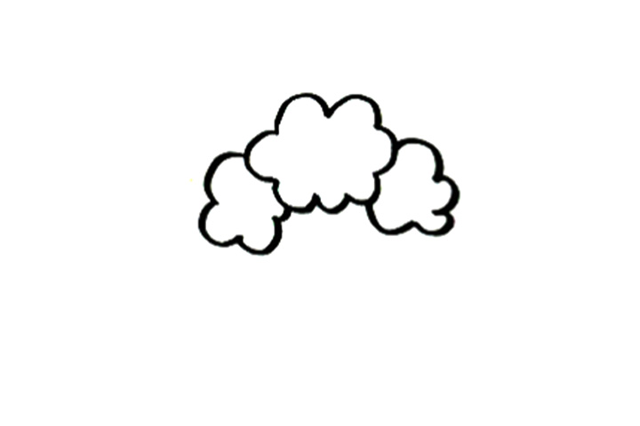 步骤2：完成三瓣西蓝花的轮廓。