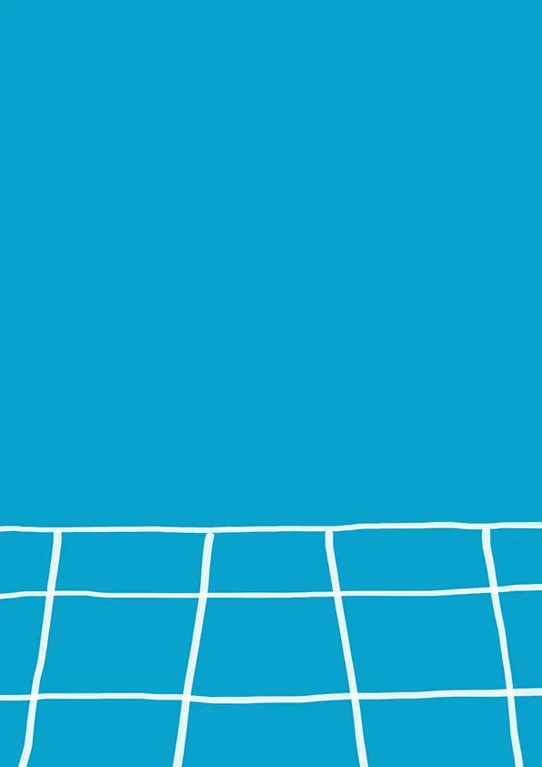 步骤1：首先我们用白色颜料在蓝色卡纸底部画出格子图案，适当体现出一点近大远小的效果。