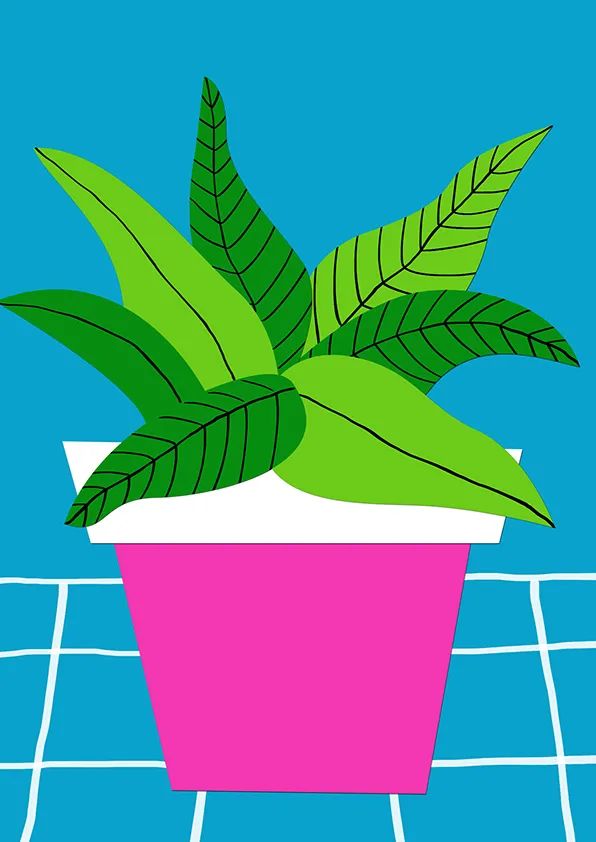 步骤3：用深浅两种绿色卡纸剪出植物的叶子，选择其中的部分叶子画出叶脉，将其拼贴组合粘贴在花盆上方。