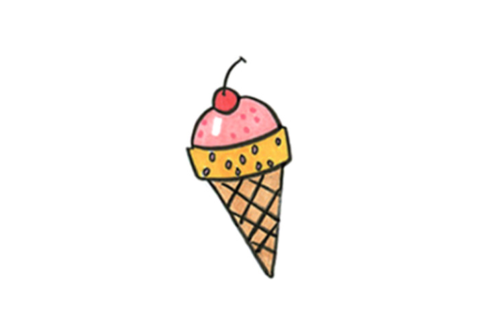 樱桃蛋卷冰激凌怎么画