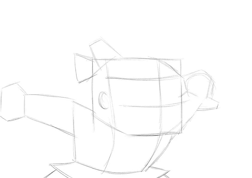 步骤1：首先我们用铅笔轻轻勾勒角色的基本形体和动态，由于是卡通风格线条和基本形都非常简练明确，我们要注意各部分的比例。  2