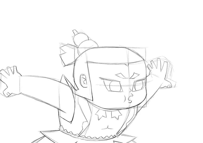 步骤2：在初级草图基础上，继续用铅笔完善人物细节，完成精细草图。