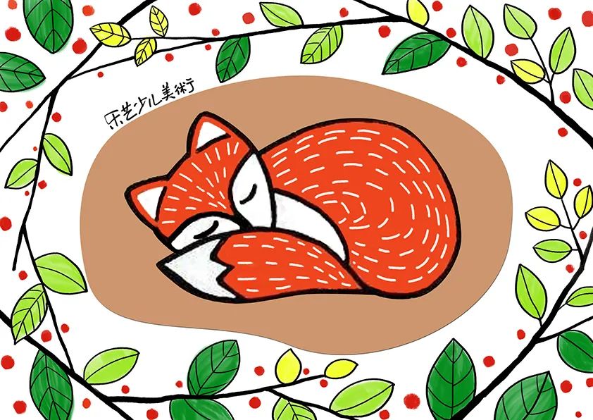 睡梦中的小狐儿童绘画