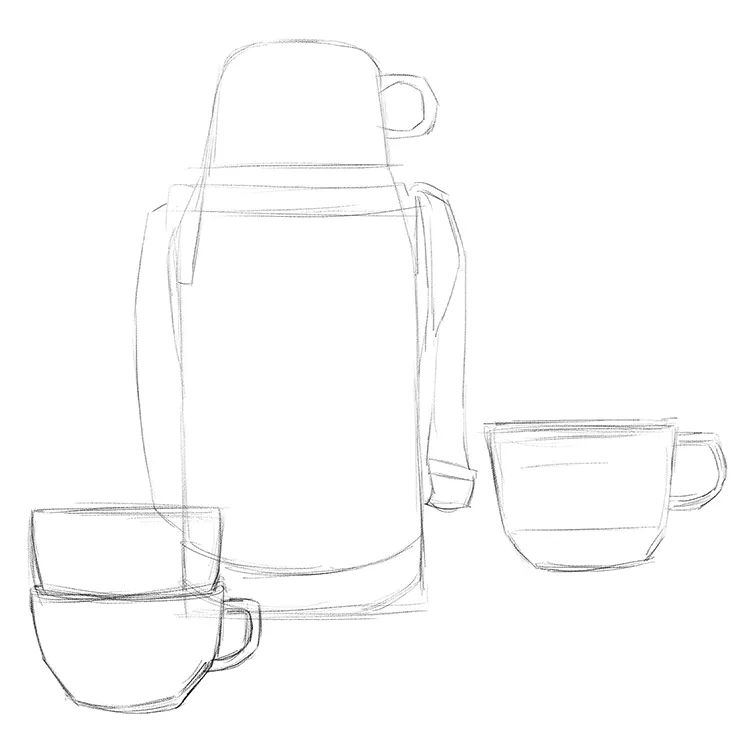 步骤1：首先我们在正方形画纸上勾勒草图，草图虽然不用深入，但能直观地体现我们的构图和创意。