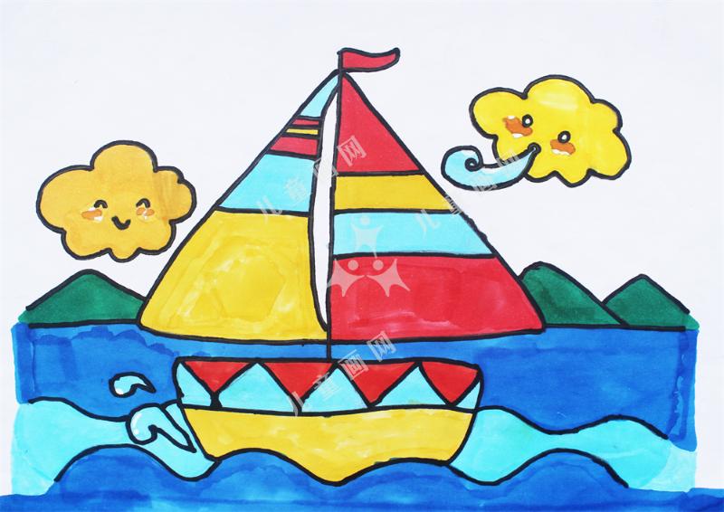 扬帆的船儿童绘画