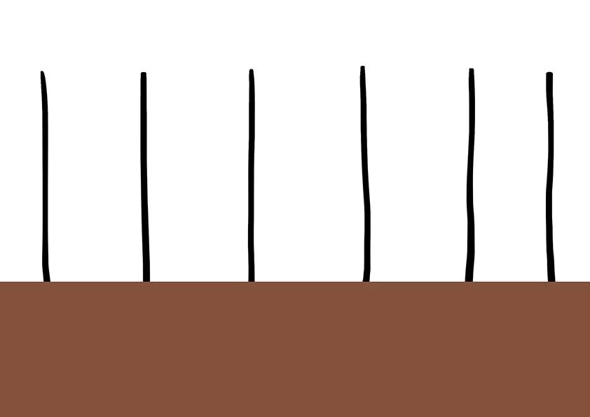 步骤2：然后我们剪下一块长方形的褐色硬卡纸，将其粘贴在画面底部。