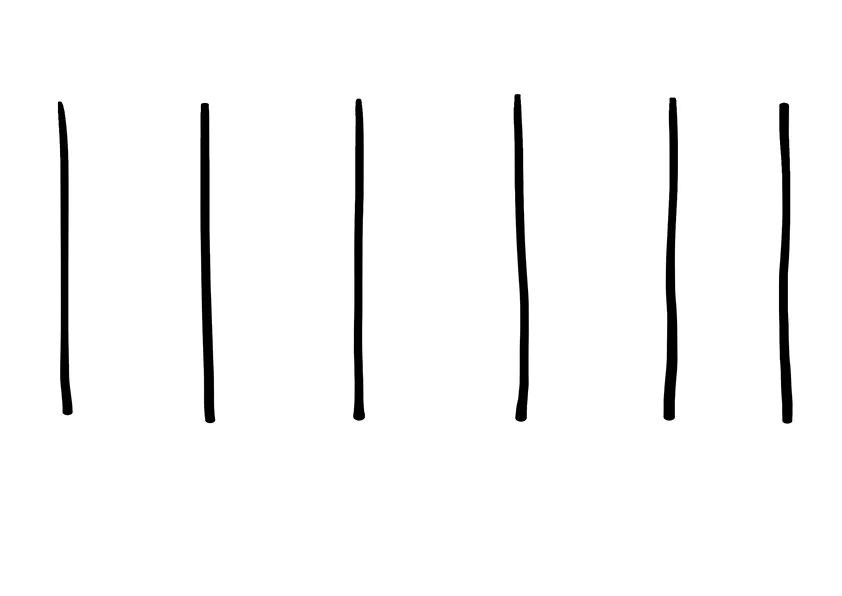 步骤1：首先我们采取横向构图，用黑色勾线笔在素描纸上画出六根黑线，间距尽量保持均匀。